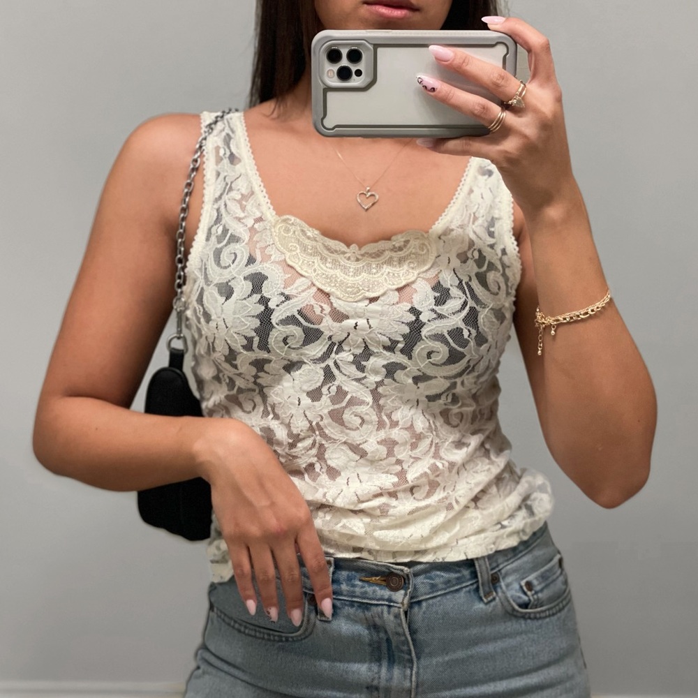 Vintage lace with cream sheer crop top 🧚